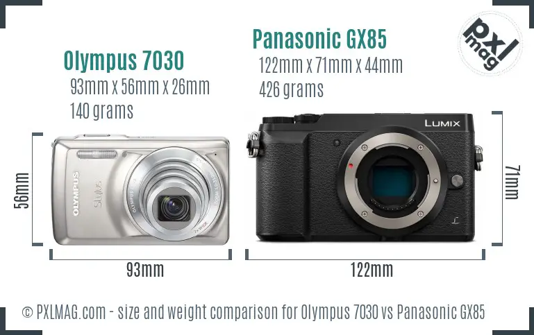 Olympus 7030 vs Panasonic GX85 size comparison