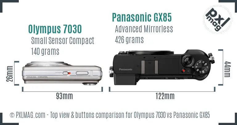 Olympus 7030 vs Panasonic GX85 top view buttons comparison