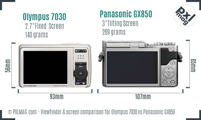 Olympus 7030 vs Panasonic GX850 Screen and Viewfinder comparison