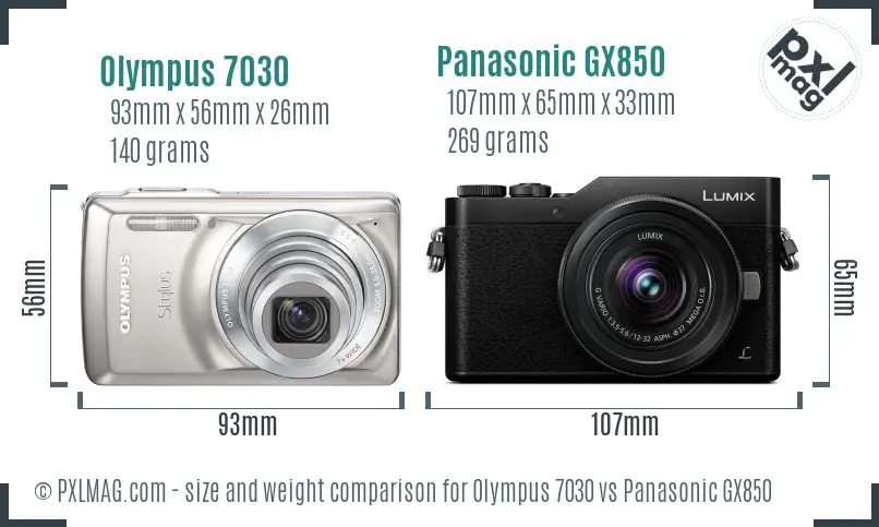 Olympus 7030 vs Panasonic GX850 size comparison