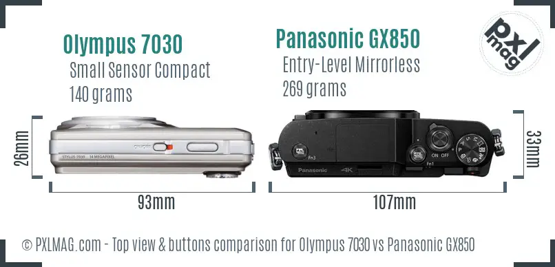 Olympus 7030 vs Panasonic GX850 top view buttons comparison