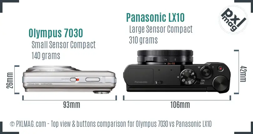 Olympus 7030 vs Panasonic LX10 top view buttons comparison