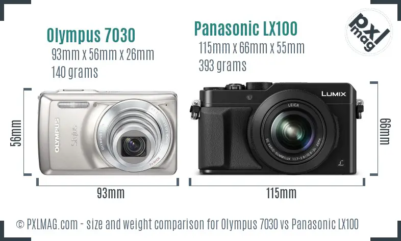 Olympus 7030 vs Panasonic LX100 size comparison