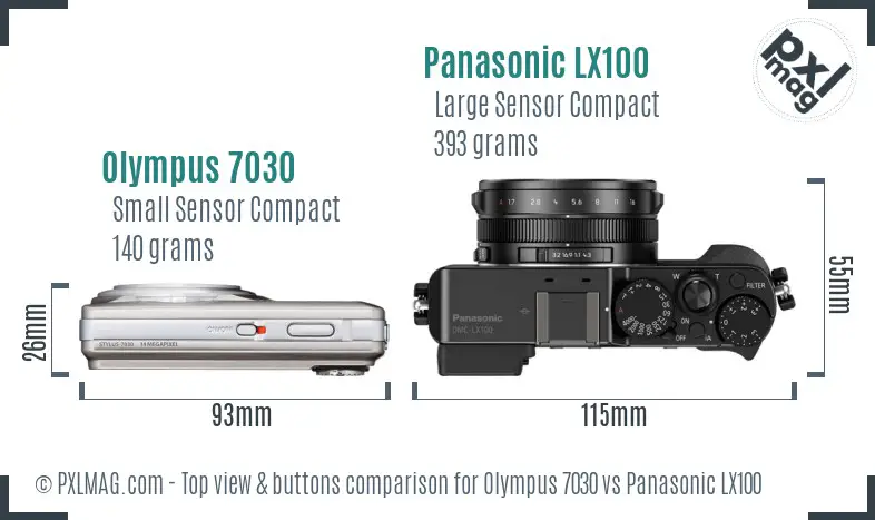 Olympus 7030 vs Panasonic LX100 top view buttons comparison