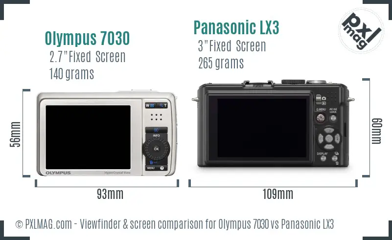 Olympus 7030 vs Panasonic LX3 Screen and Viewfinder comparison