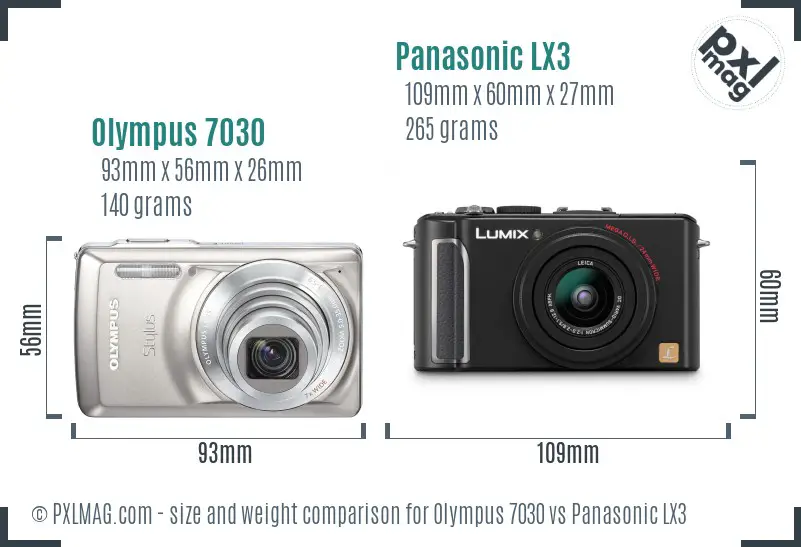 Olympus 7030 vs Panasonic LX3 size comparison