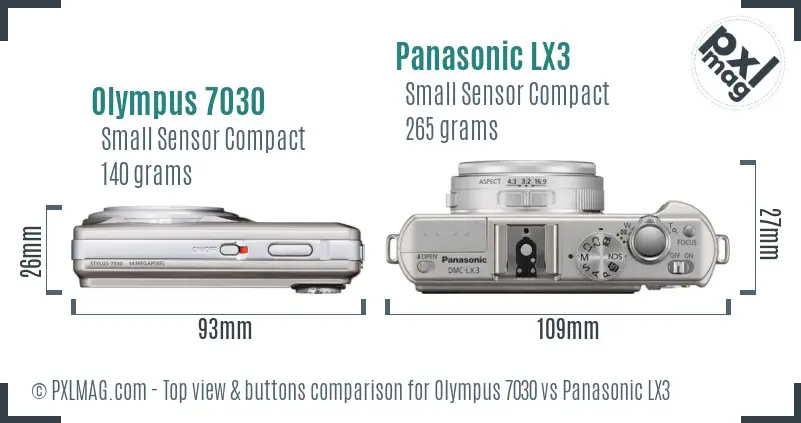Olympus 7030 vs Panasonic LX3 top view buttons comparison