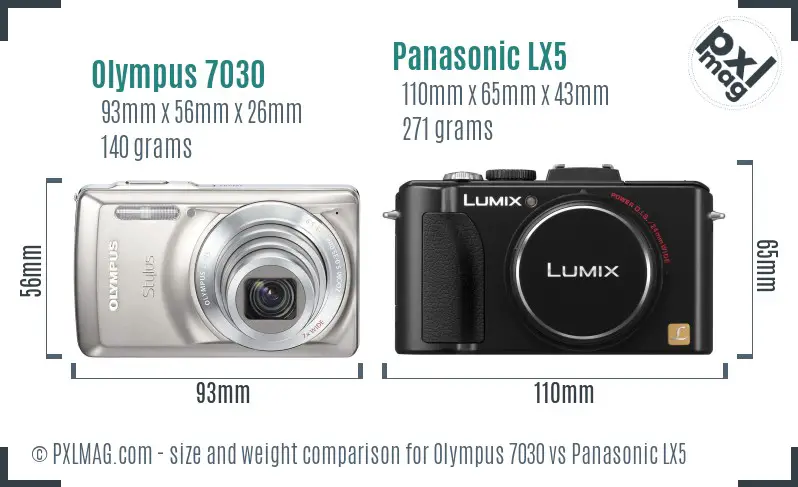 Olympus 7030 vs Panasonic LX5 size comparison
