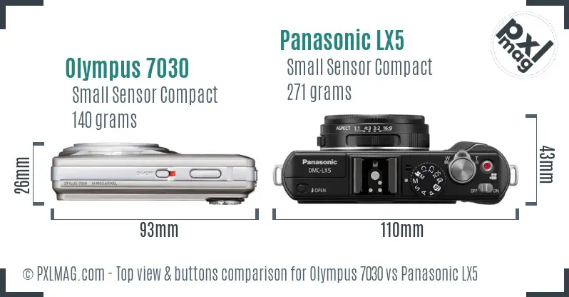 Olympus 7030 vs Panasonic LX5 top view buttons comparison
