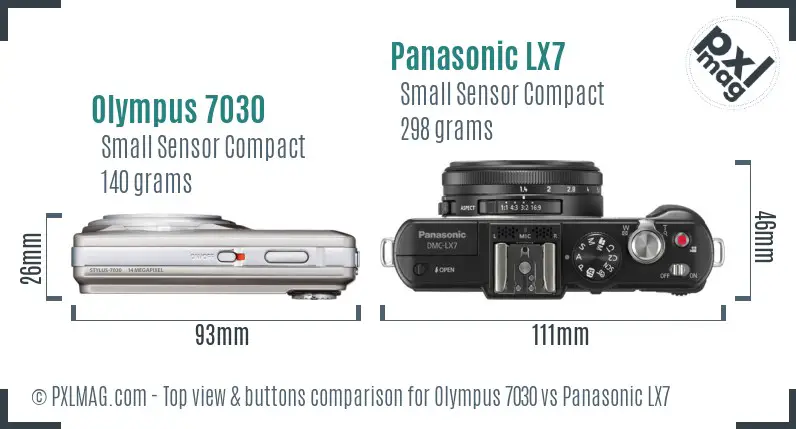 Olympus 7030 vs Panasonic LX7 top view buttons comparison