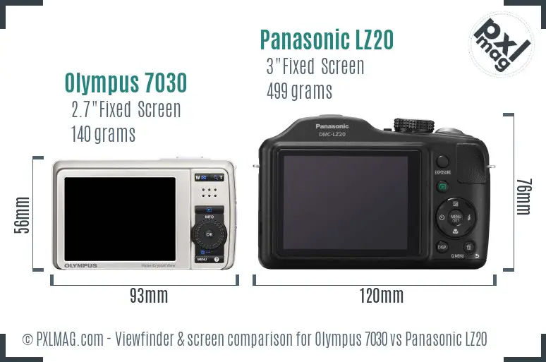 Olympus 7030 vs Panasonic LZ20 Screen and Viewfinder comparison