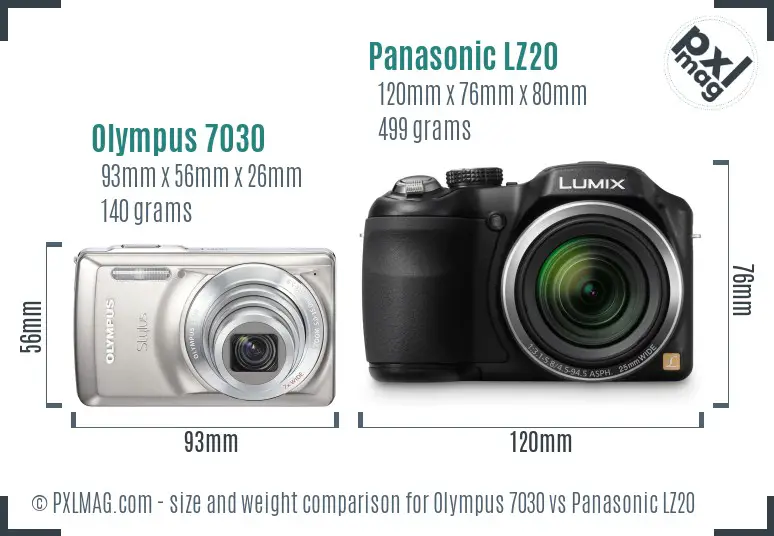 Olympus 7030 vs Panasonic LZ20 size comparison