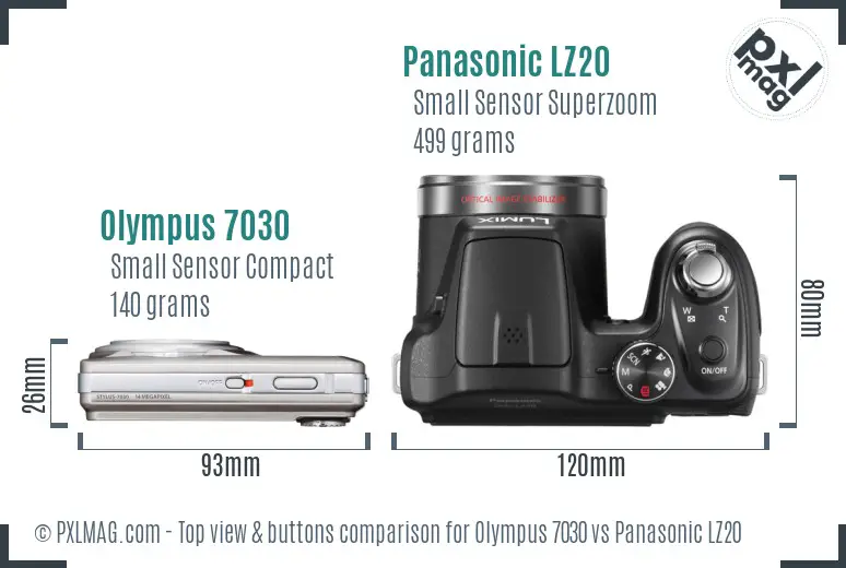 Olympus 7030 vs Panasonic LZ20 top view buttons comparison