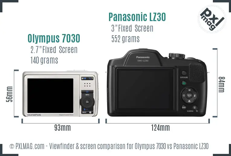 Olympus 7030 vs Panasonic LZ30 Screen and Viewfinder comparison