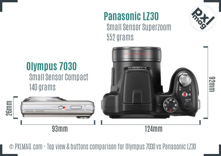 Olympus 7030 vs Panasonic LZ30 top view buttons comparison