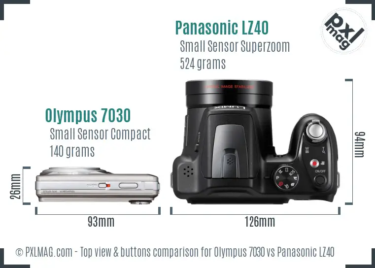Olympus 7030 vs Panasonic LZ40 top view buttons comparison