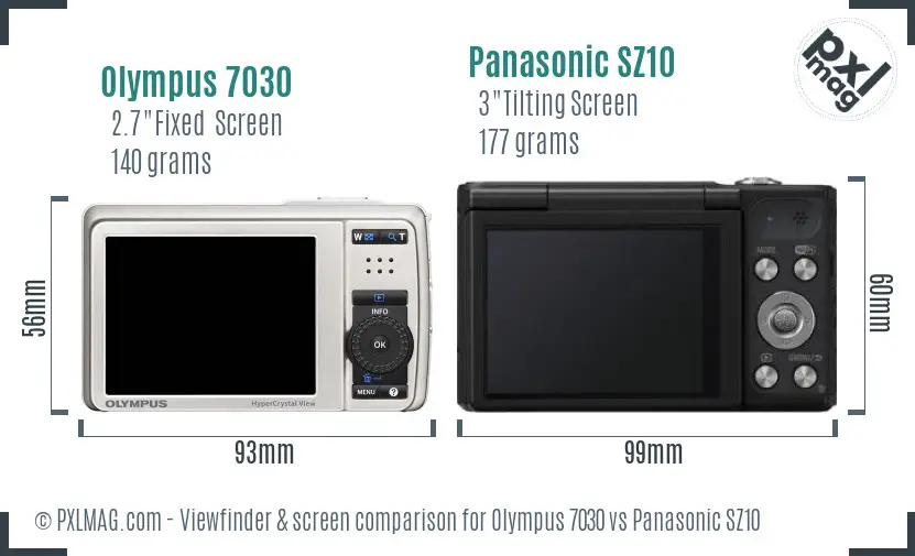 Olympus 7030 vs Panasonic SZ10 Screen and Viewfinder comparison