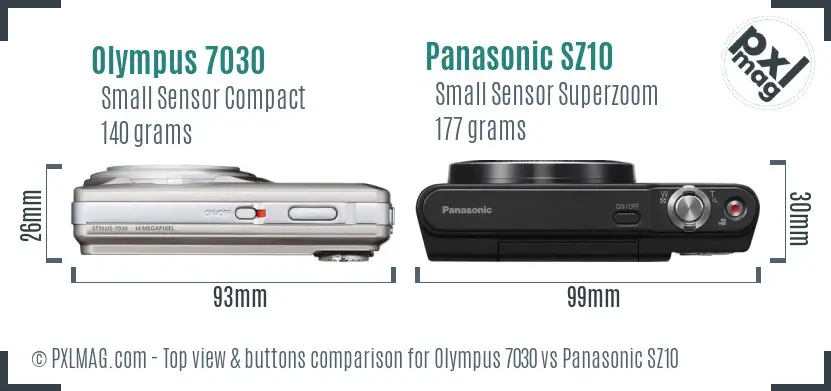 Olympus 7030 vs Panasonic SZ10 top view buttons comparison