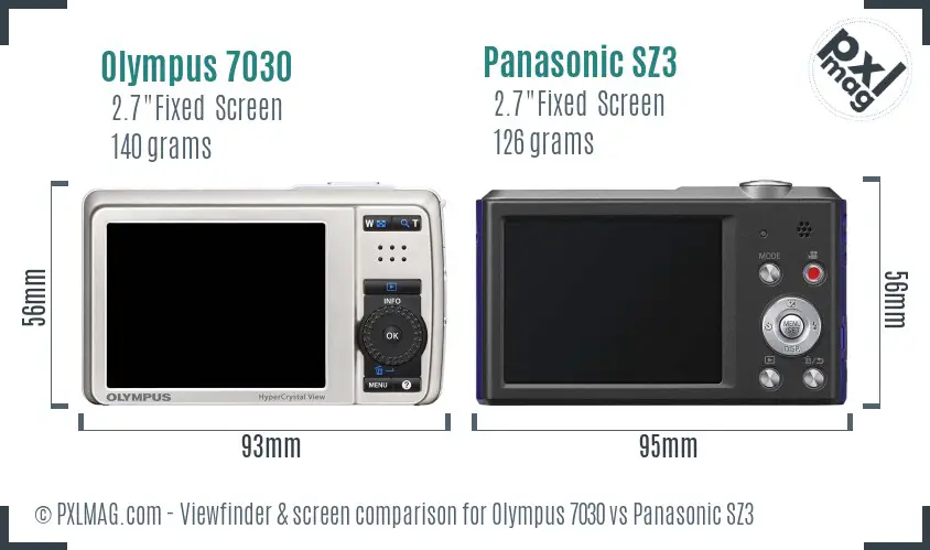 Olympus 7030 vs Panasonic SZ3 Screen and Viewfinder comparison