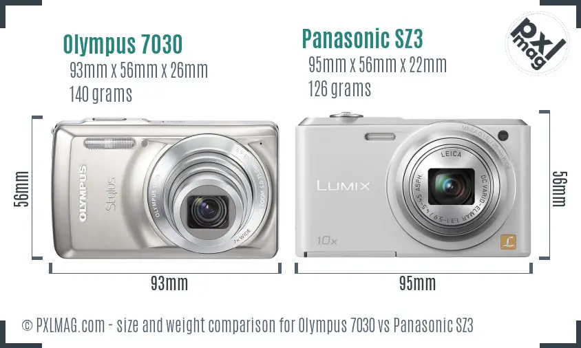 Olympus 7030 vs Panasonic SZ3 size comparison