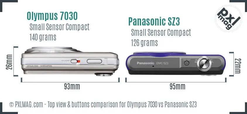 Olympus 7030 vs Panasonic SZ3 top view buttons comparison