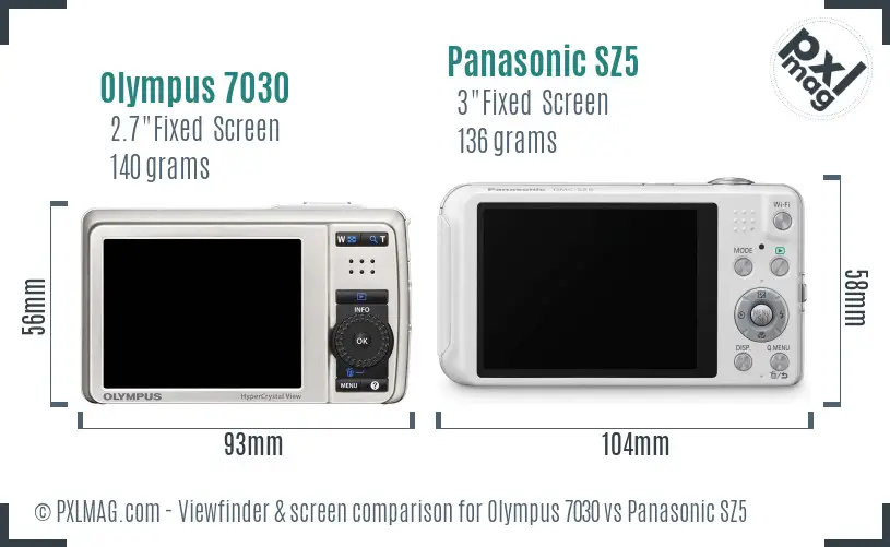 Olympus 7030 vs Panasonic SZ5 Screen and Viewfinder comparison