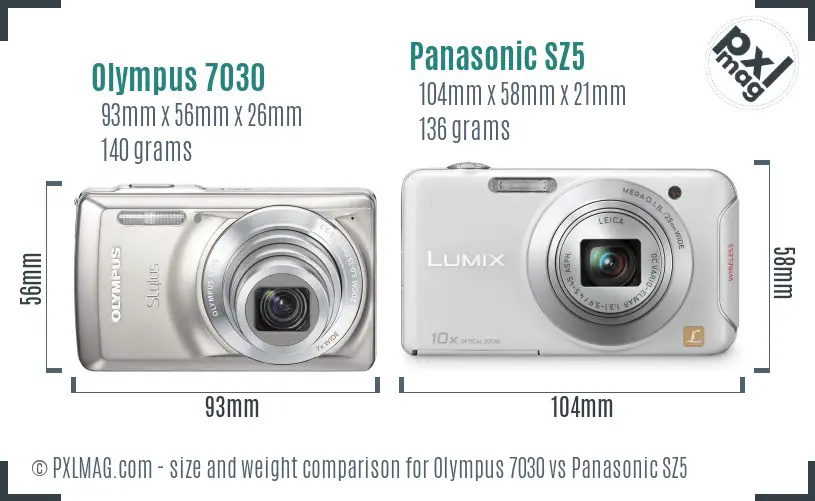 Olympus 7030 vs Panasonic SZ5 size comparison