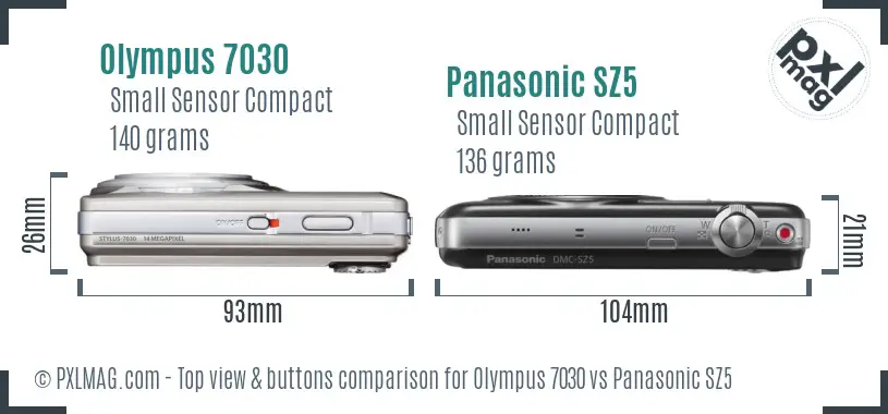 Olympus 7030 vs Panasonic SZ5 top view buttons comparison