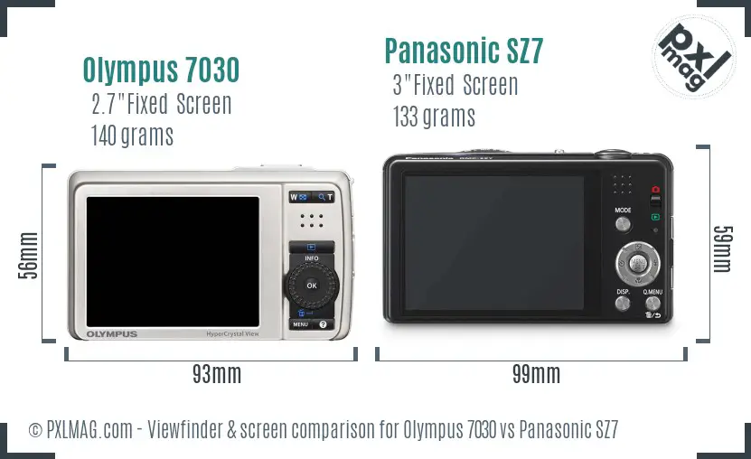Olympus 7030 vs Panasonic SZ7 Screen and Viewfinder comparison