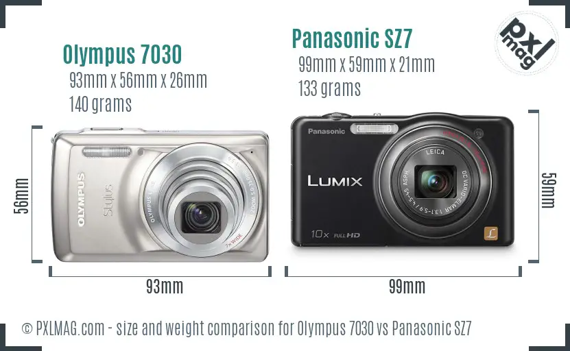 Olympus 7030 vs Panasonic SZ7 size comparison