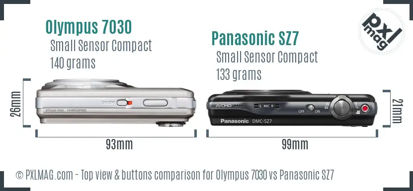 Olympus 7030 vs Panasonic SZ7 top view buttons comparison