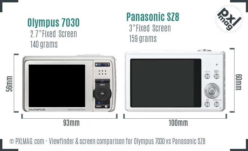 Olympus 7030 vs Panasonic SZ8 Screen and Viewfinder comparison