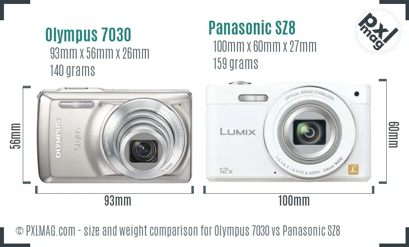 Olympus 7030 vs Panasonic SZ8 size comparison