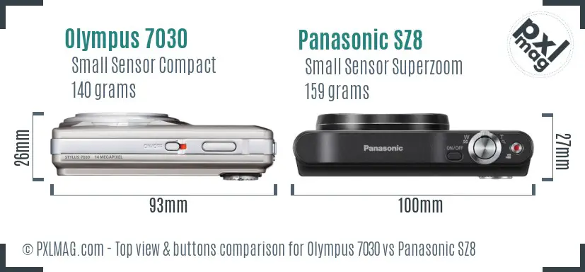 Olympus 7030 vs Panasonic SZ8 top view buttons comparison