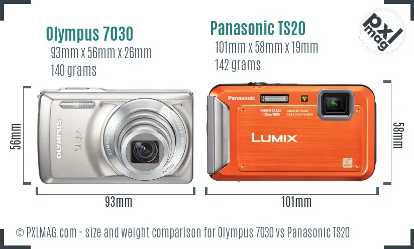 Olympus 7030 vs Panasonic TS20 size comparison