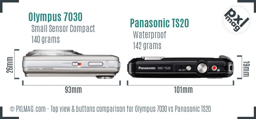 Olympus 7030 vs Panasonic TS20 top view buttons comparison