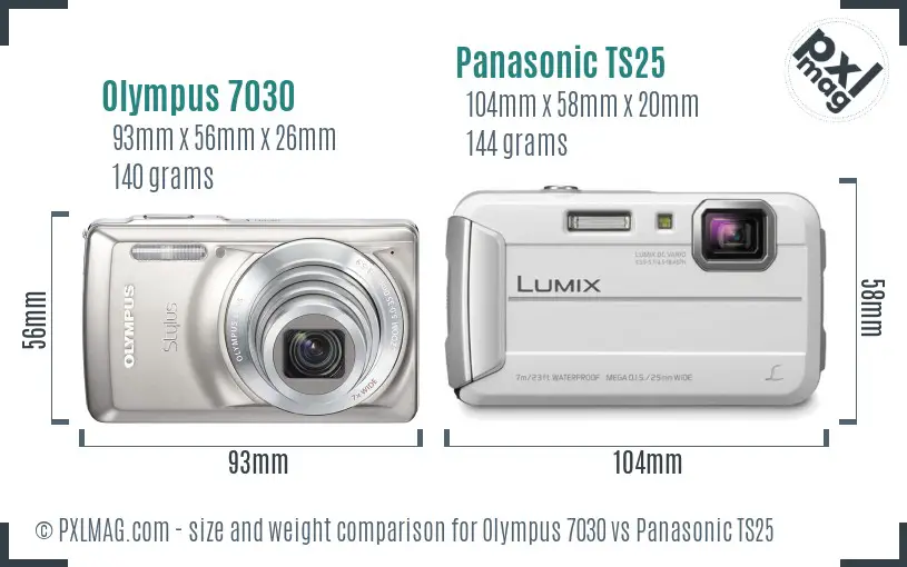 Olympus 7030 vs Panasonic TS25 size comparison