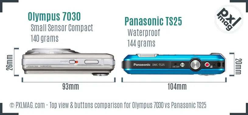 Olympus 7030 vs Panasonic TS25 top view buttons comparison