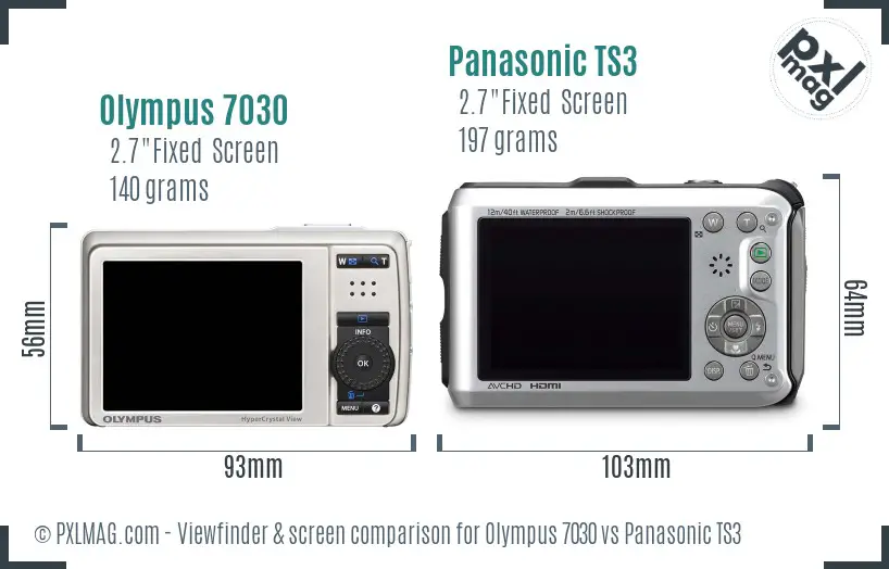 Olympus 7030 vs Panasonic TS3 Screen and Viewfinder comparison