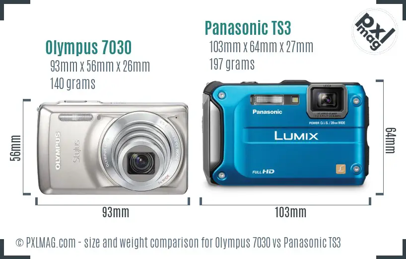 Olympus 7030 vs Panasonic TS3 size comparison