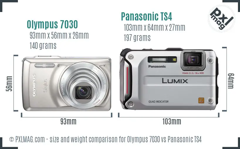Olympus 7030 vs Panasonic TS4 size comparison