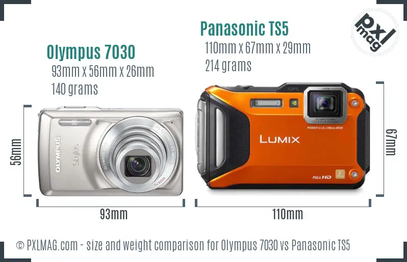 Olympus 7030 vs Panasonic TS5 size comparison
