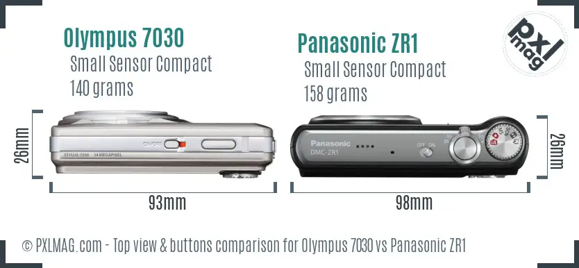 Olympus 7030 vs Panasonic ZR1 top view buttons comparison