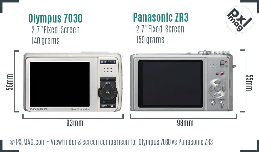 Olympus 7030 vs Panasonic ZR3 Screen and Viewfinder comparison