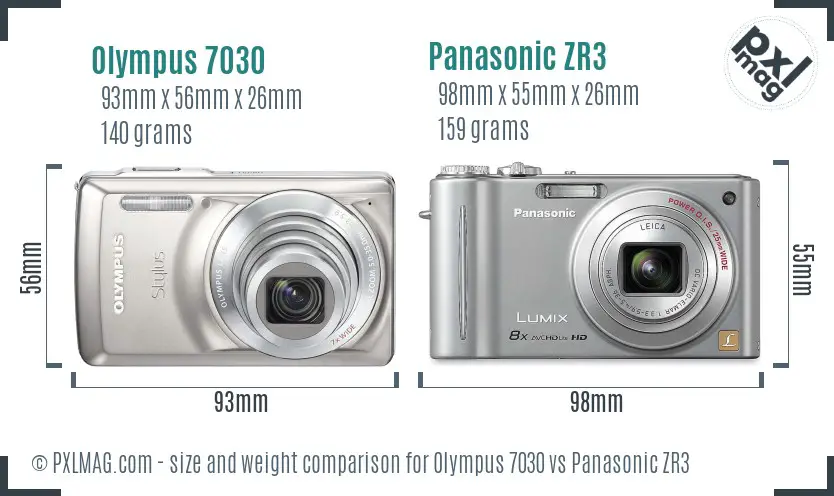 Olympus 7030 vs Panasonic ZR3 size comparison