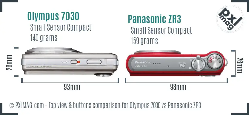 Olympus 7030 vs Panasonic ZR3 top view buttons comparison