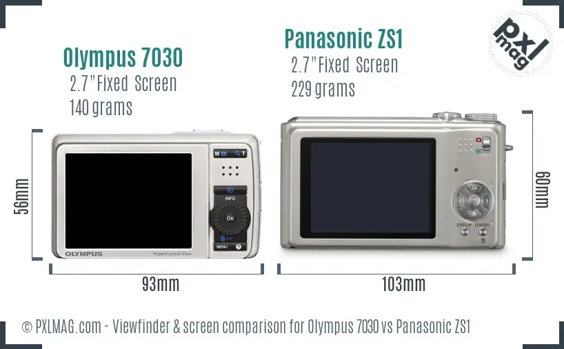 Olympus 7030 vs Panasonic ZS1 Screen and Viewfinder comparison
