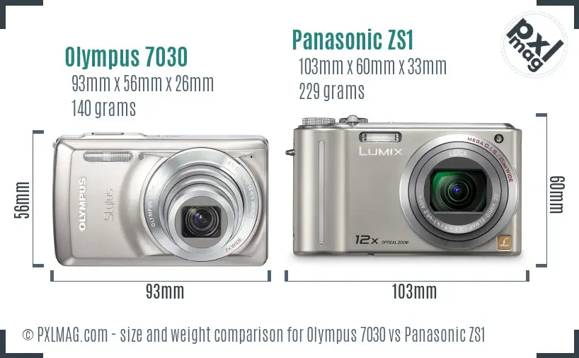 Olympus 7030 vs Panasonic ZS1 size comparison