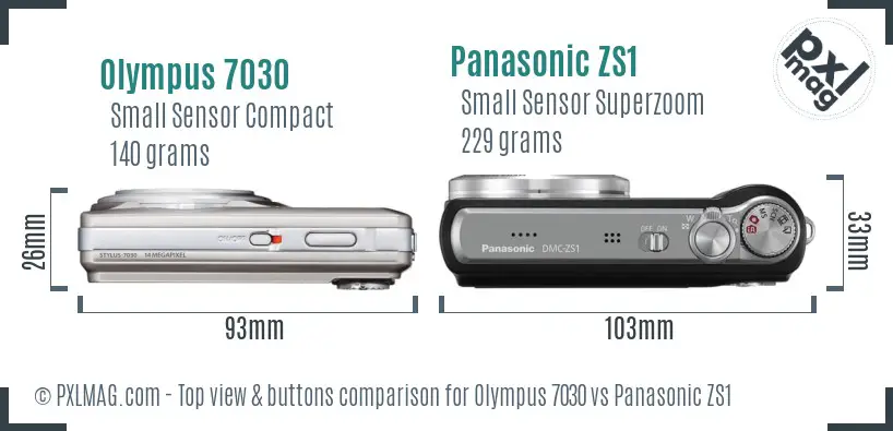 Olympus 7030 vs Panasonic ZS1 top view buttons comparison