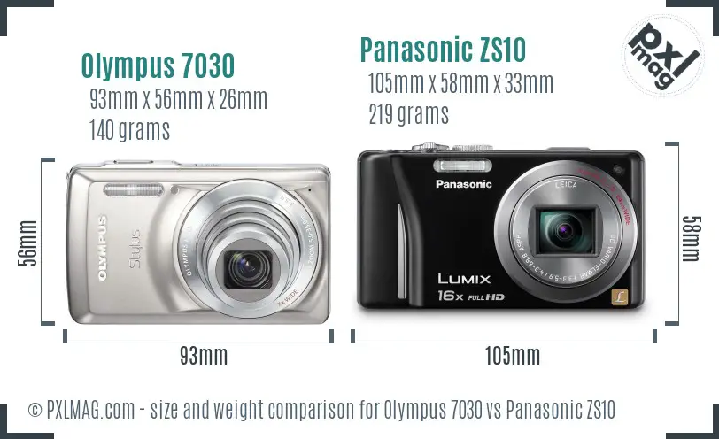 Olympus 7030 vs Panasonic ZS10 size comparison